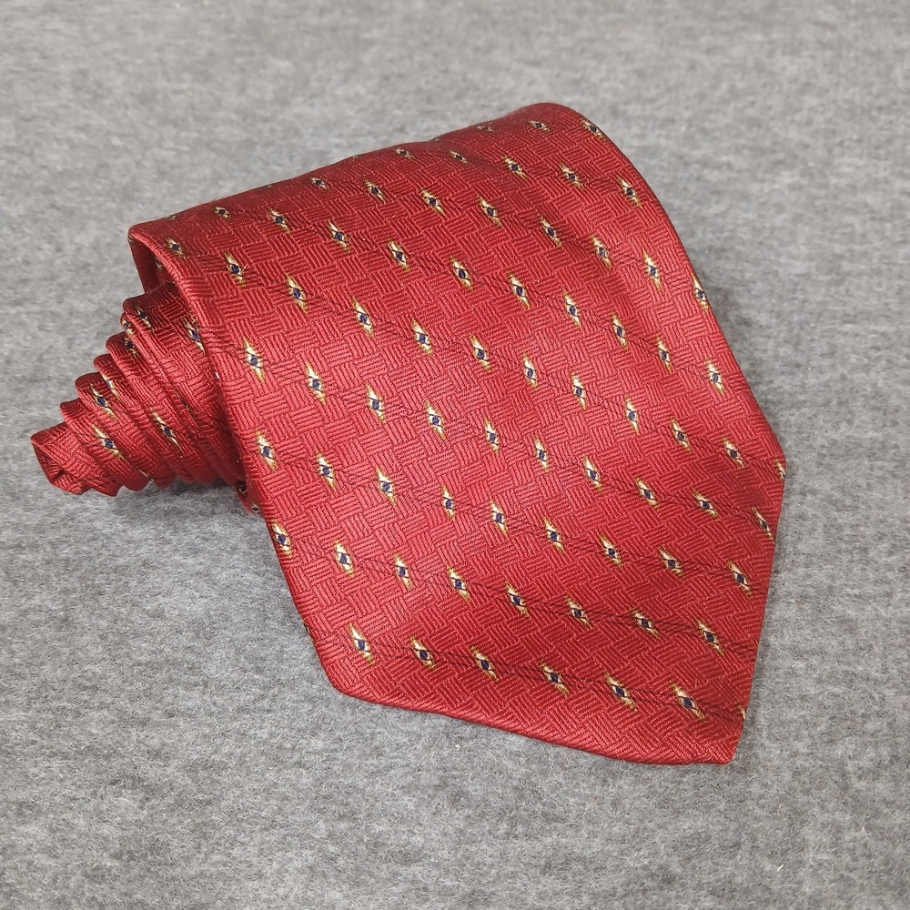 Neo Bill Blass Necktie Mens One Size Red Silk Geometric Diamond Pattern‎ Tie